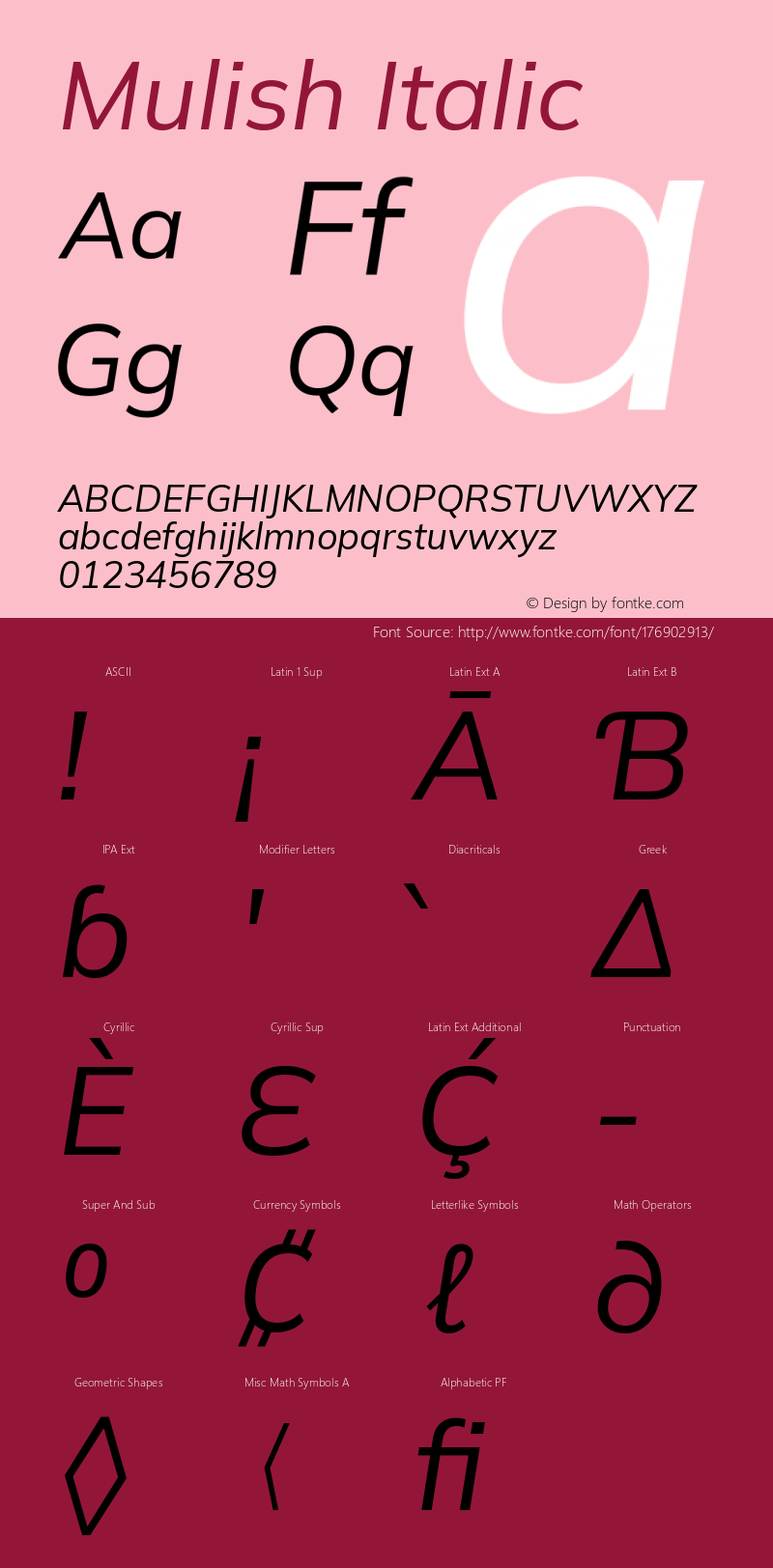 Mulish Italic Version 3.603; ttfautohint (v1.8.3)图片样张