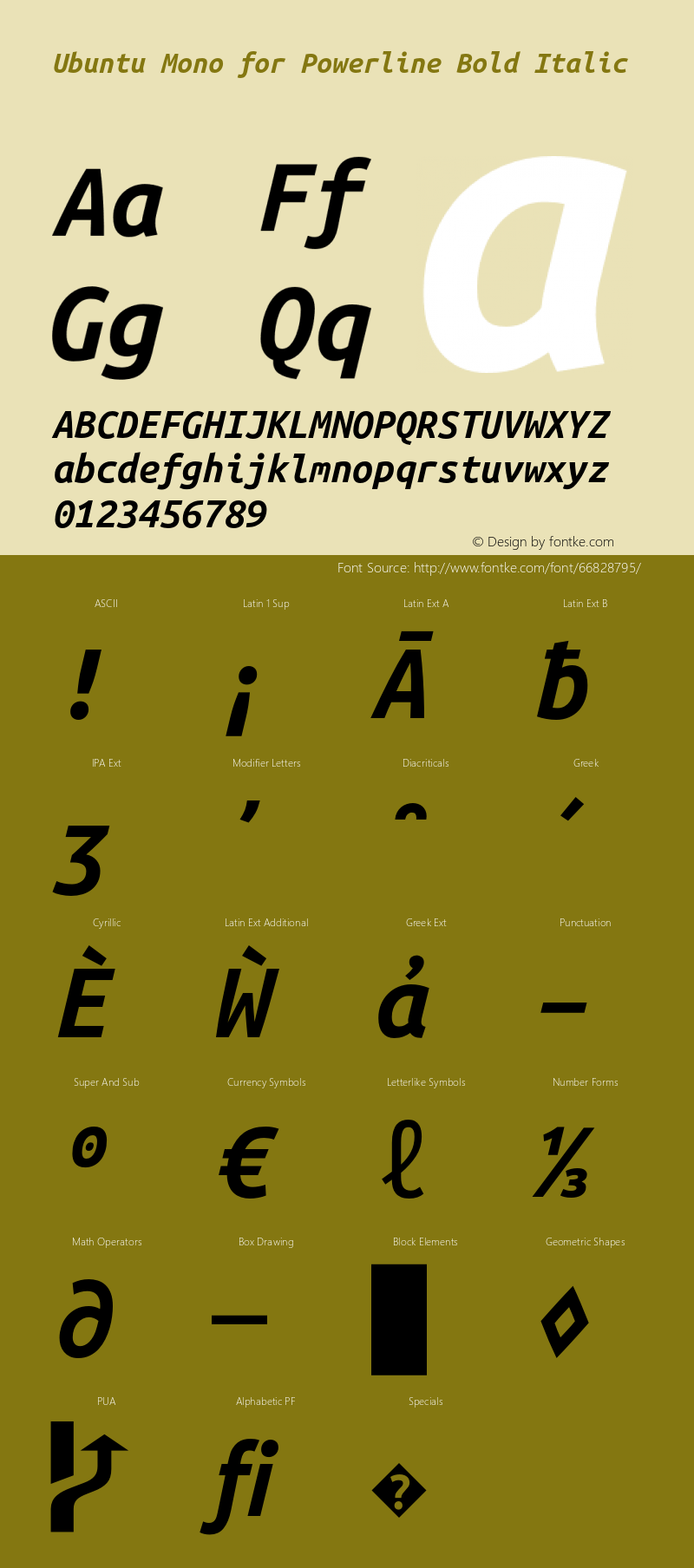 Ubuntu Mono Bold Italic for Powerline Version 0.80图片样张