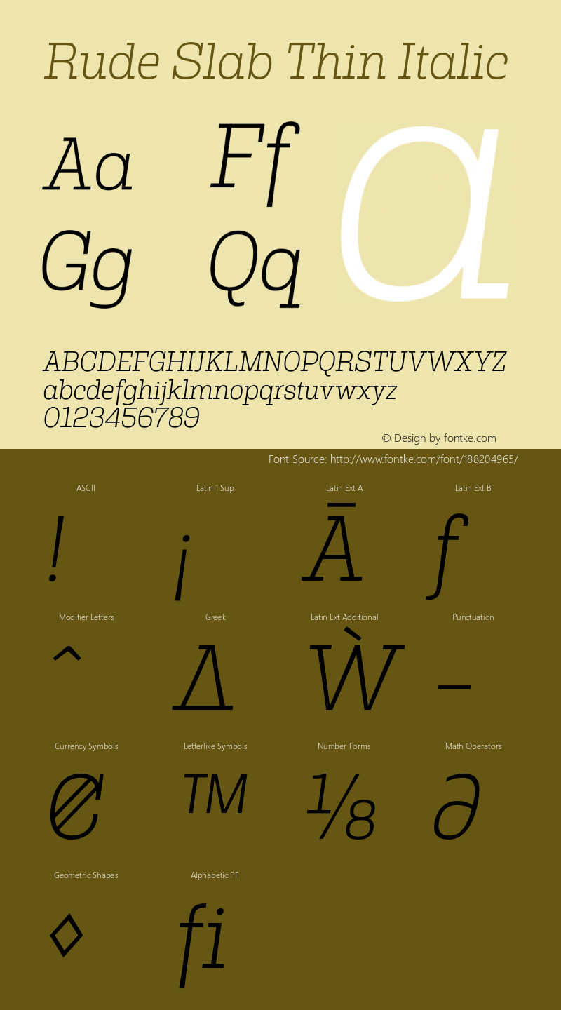 Rude Slab Thin Italic Version 1.001;PS 001.001;hotconv 1.0.70;makeotf.lib2.5.58329图片样张