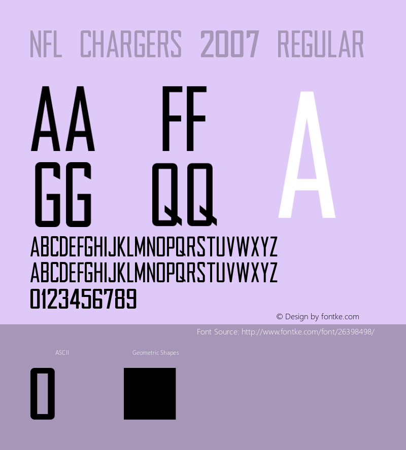 NFL Chargers 2007 Regular Macromedia Fontographer 4.1 3/17/2007图片样张