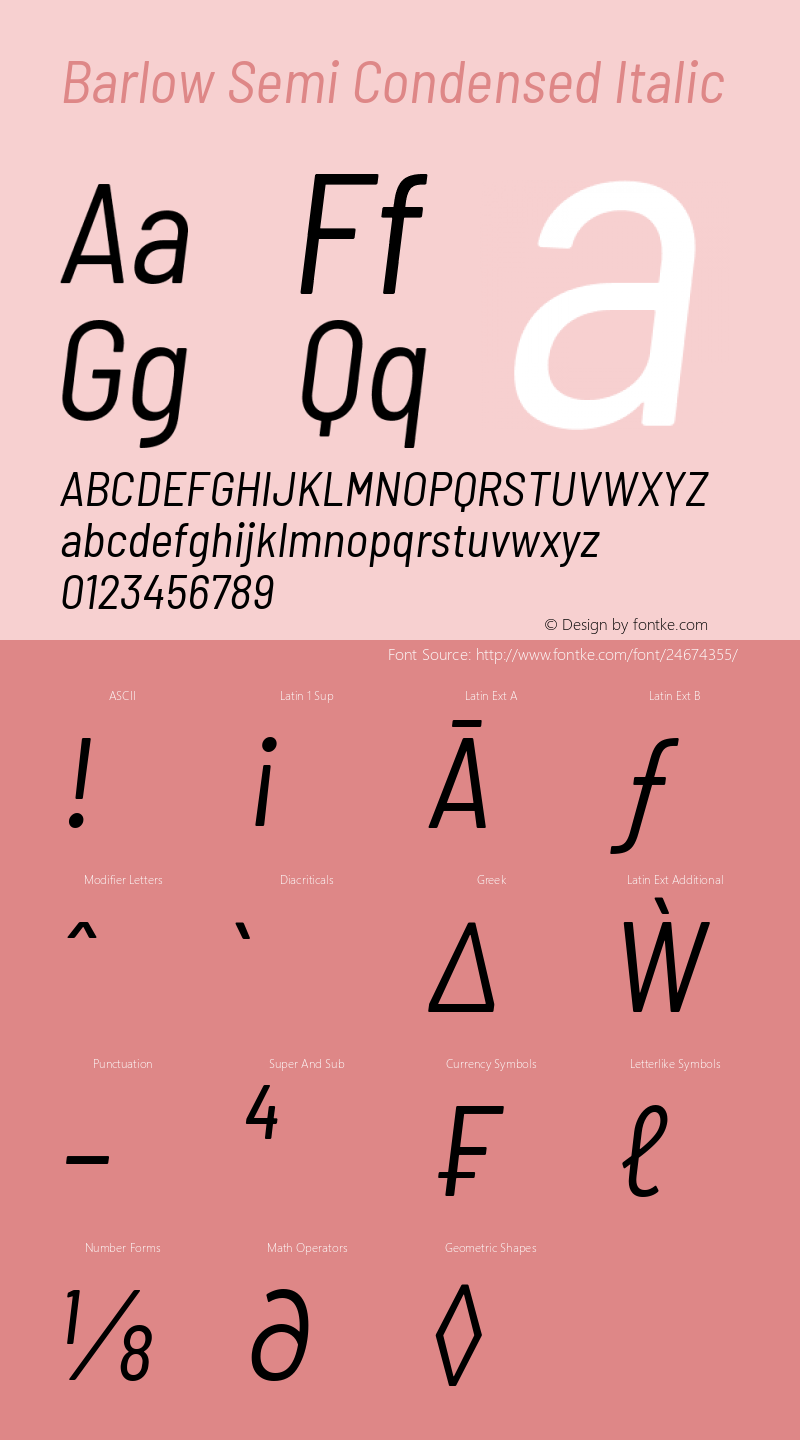 Barlow Semi Condensed Italic Version 1.203图片样张