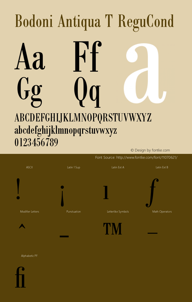 Bodoni Antiqua T ReguCond Version 001.005图片样张