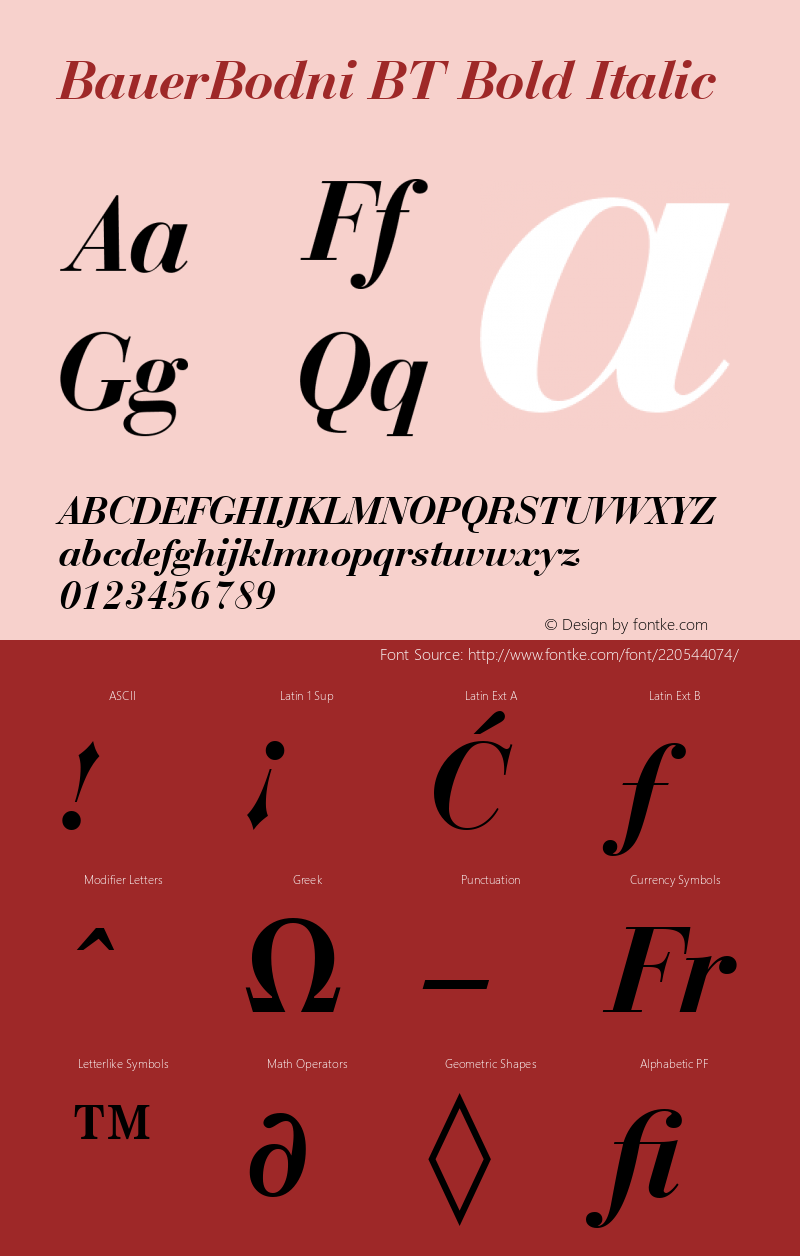 BauerBodni BT Bold Italic Version 1.01 emb4-OT图片样张