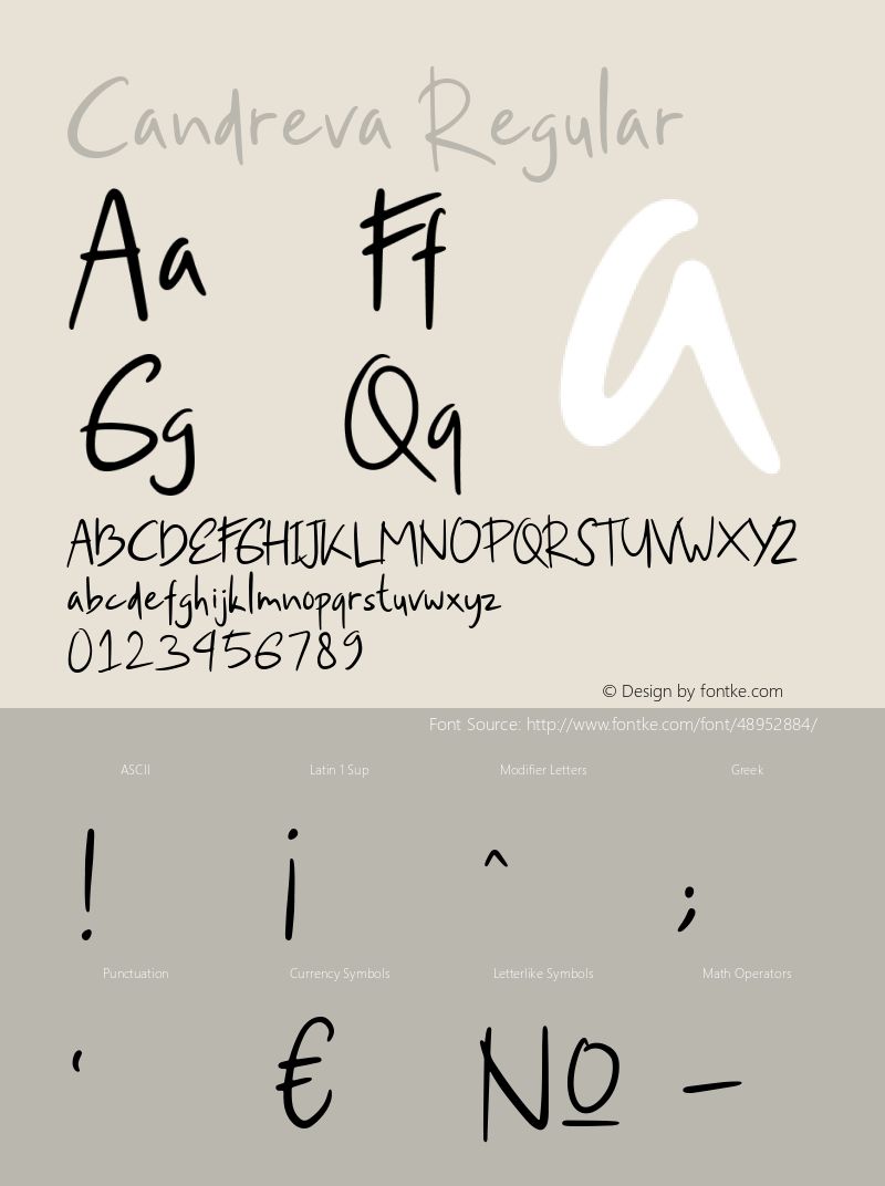 Candreva Version 1.00;July 22, 2019;FontCreator 11.5.0.2422 64-bit图片样张