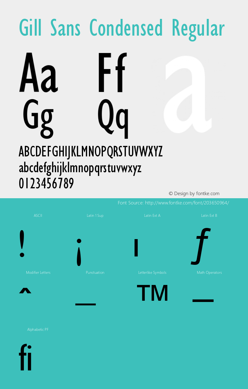 Gill Sans Condensed Version 1.00 November 24, 2018, initial release图片样张