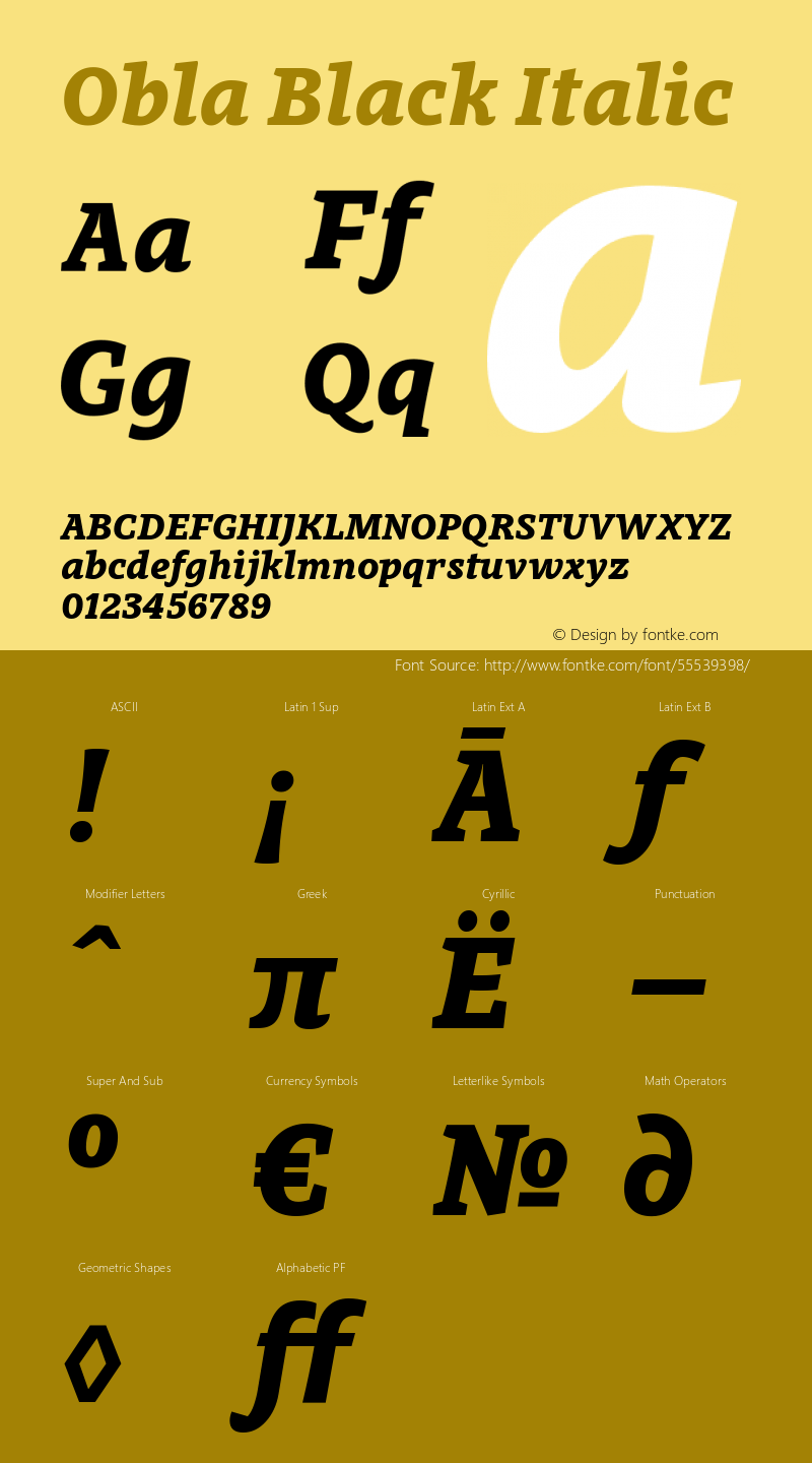 Obla-BlackItalic Version 1.000 2016 initial release图片样张