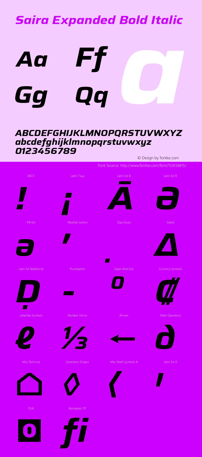 Saira Expanded Bold Italic Version 1.100; ttfautohint (v1.8.3)图片样张