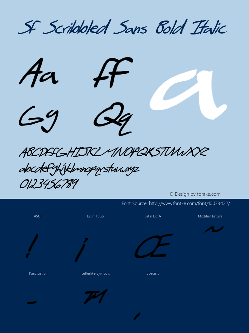 SF Scribbled Sans Bold Italic ver 1.0; 1999. Freeware for non-commercial use.图片样张