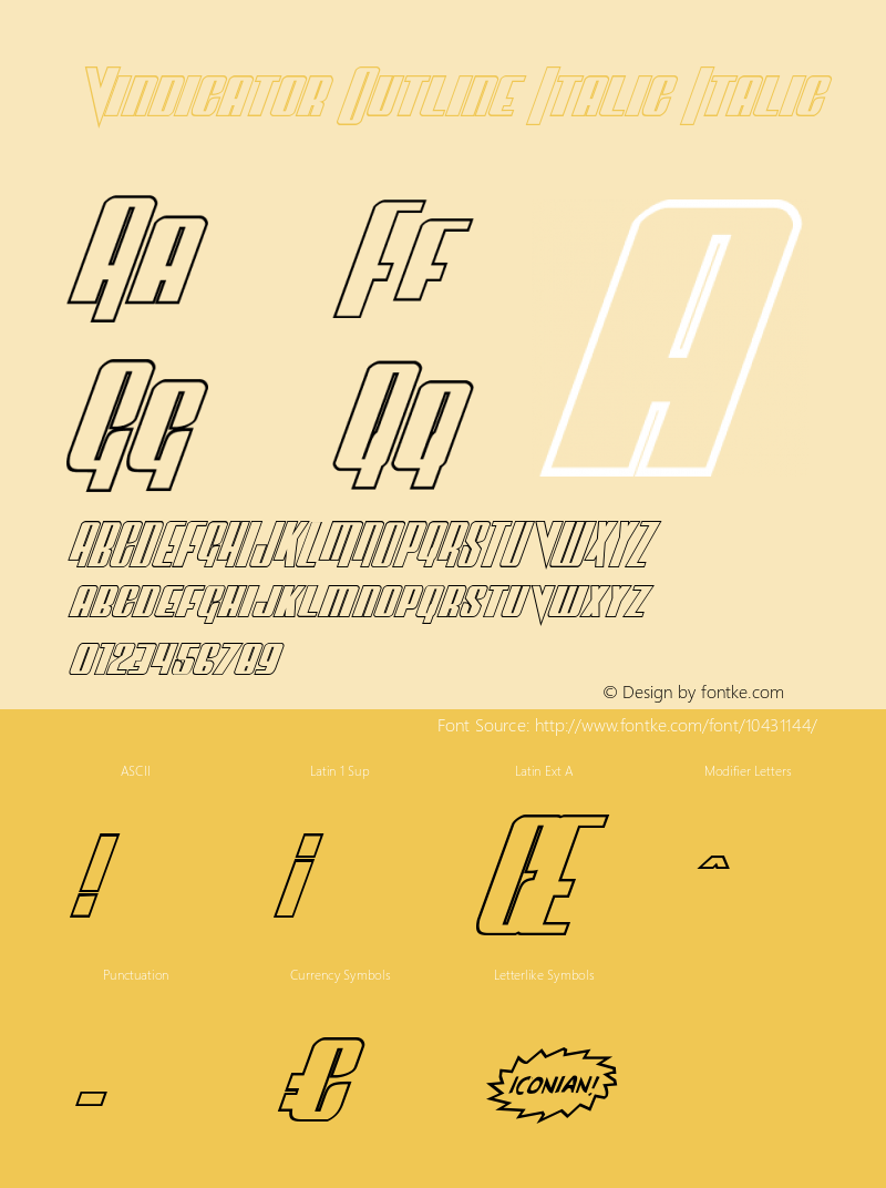 Vindicator Outline Italic Italic 001.000图片样张