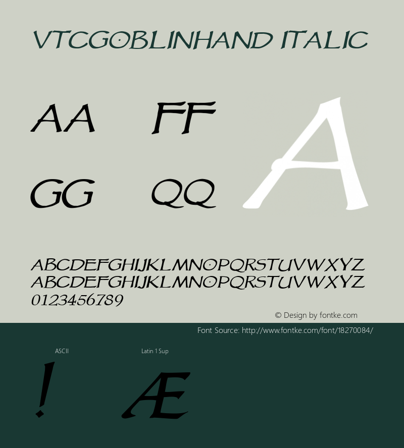 VTCGoblinHand Italic 1999; 1.0, initial release图片样张