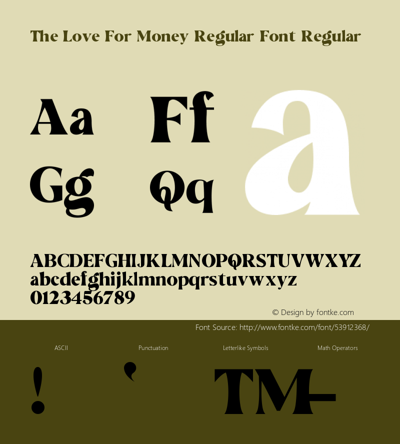 The Love For Money Regular Font Regular Version 1.000图片样张