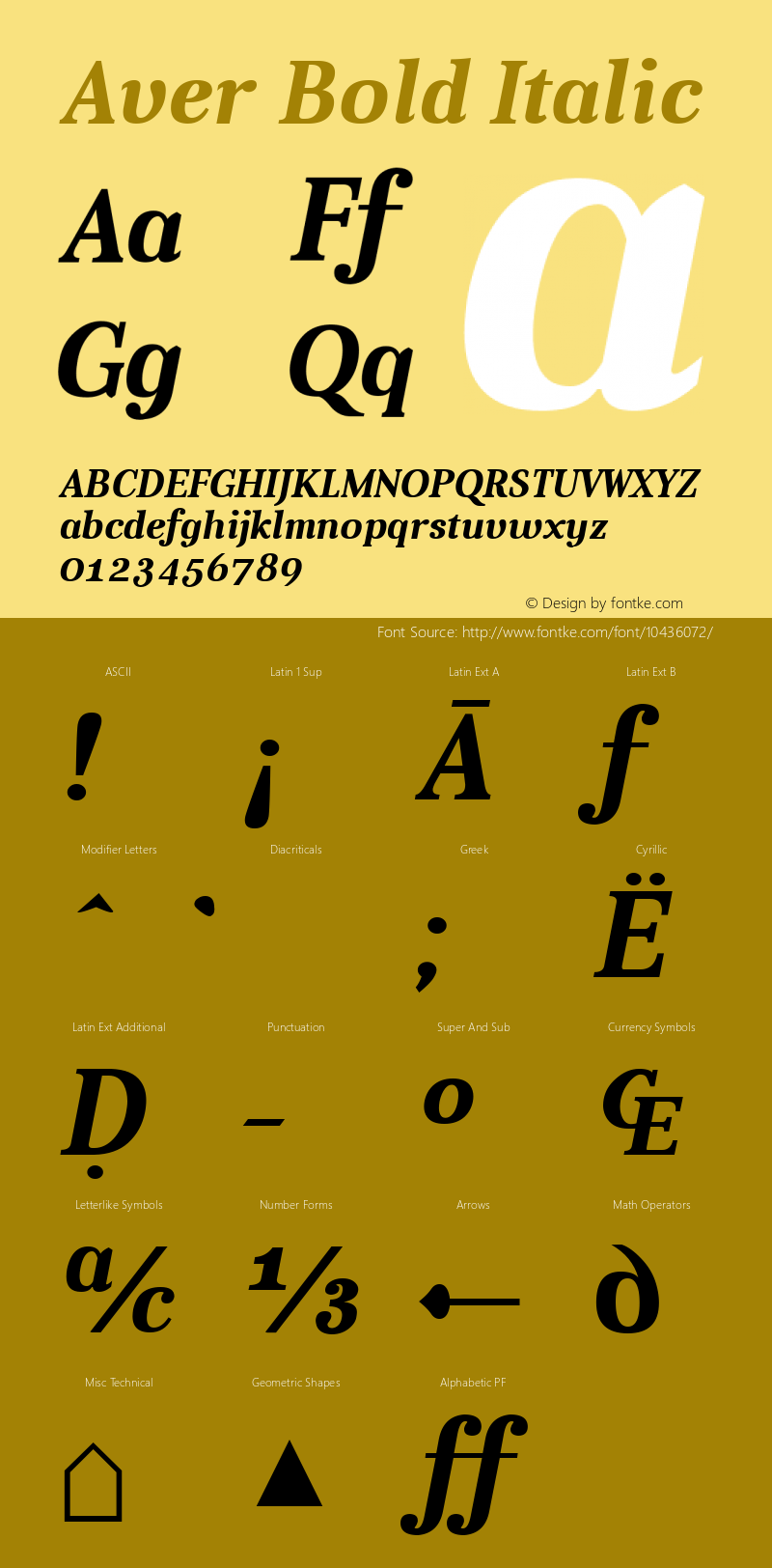 Aver Bold Italic Version 1.0; 2012; initial release图片样张