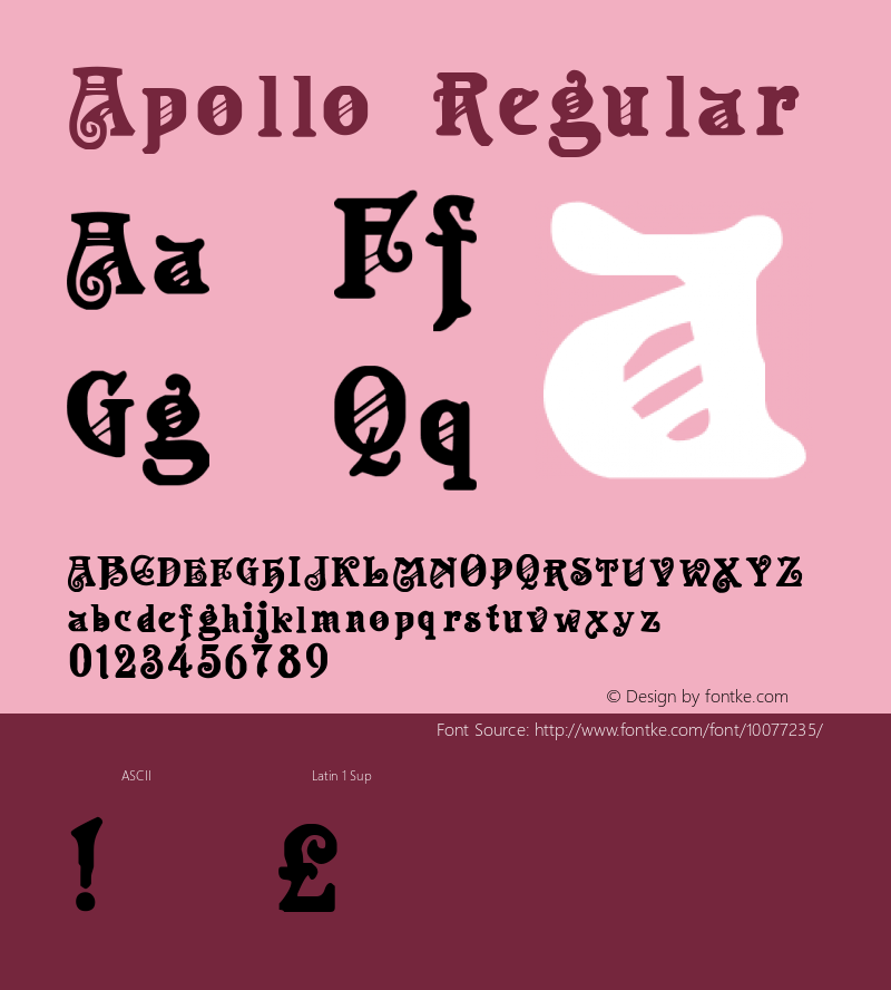 Apollo Regular Altsys Fontographer 3.5  9/2/92图片样张