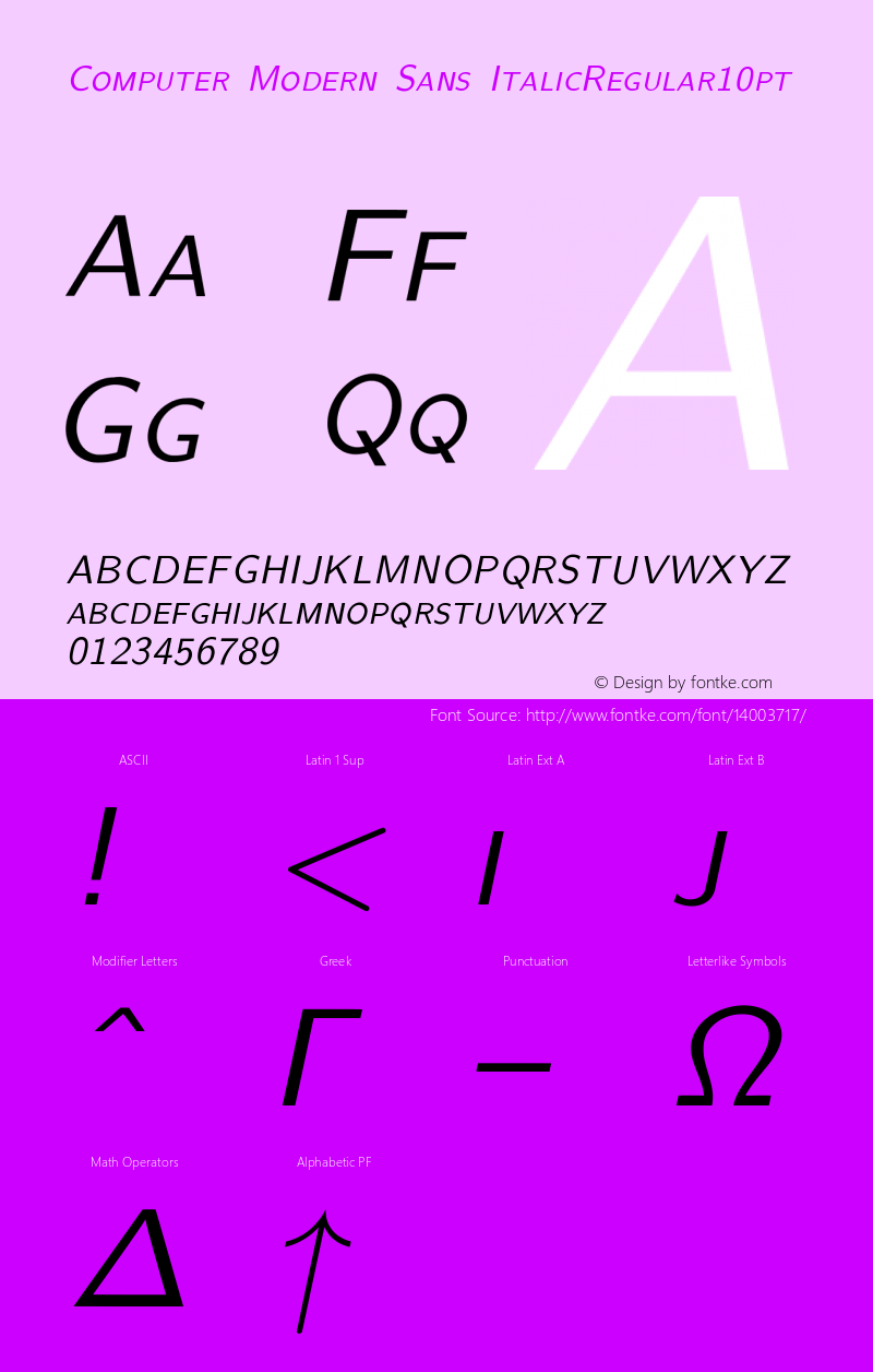 Computer Modern Sans ItalicRegular10pt Version 001.001图片样张