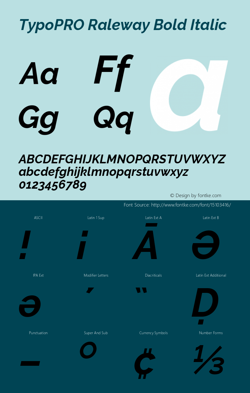 TypoPRO Raleway Bold Italic Version 3.000; ttfautohint (v0.96) -l 8 -r 28 -G 28 -x 14 -w 