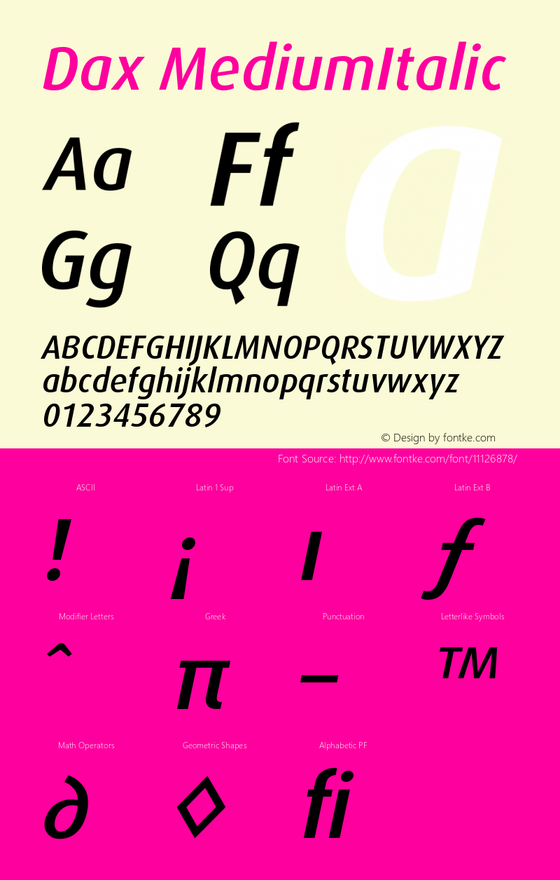 Dax MediumItalic Version 001.000图片样张