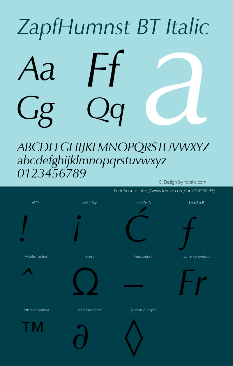 ZapfHumnst BT Italic Version 2.001 mfgpctt 4.4图片样张