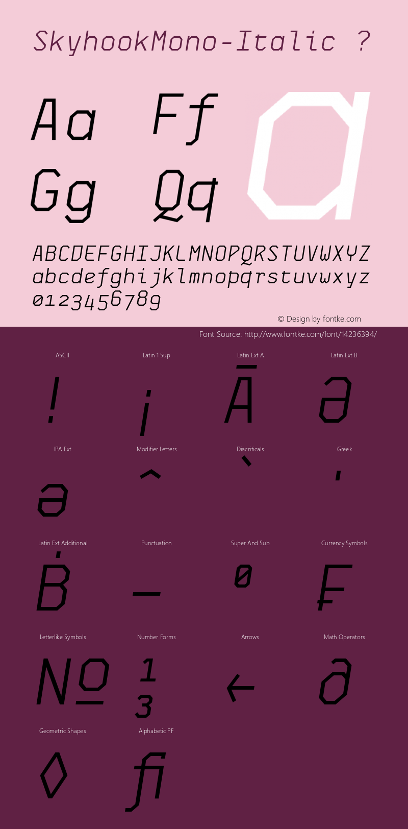 SkyhookMono-Italic ? Version 1.000 2010 initial release;com.myfonts.fontom-type.skyhook-mono.italic.wfkit2.3vxi图片样张