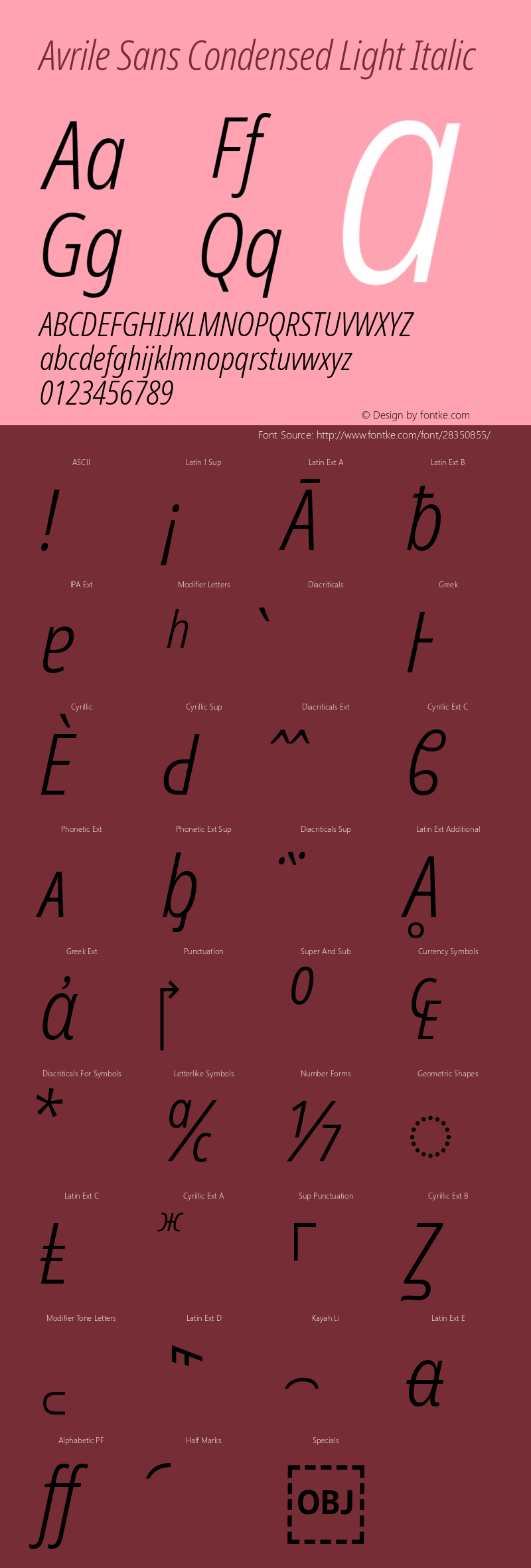 Avrile Sans Condensed Light Italic Version 2.001; ttfautohint (v1.8.2)图片样张