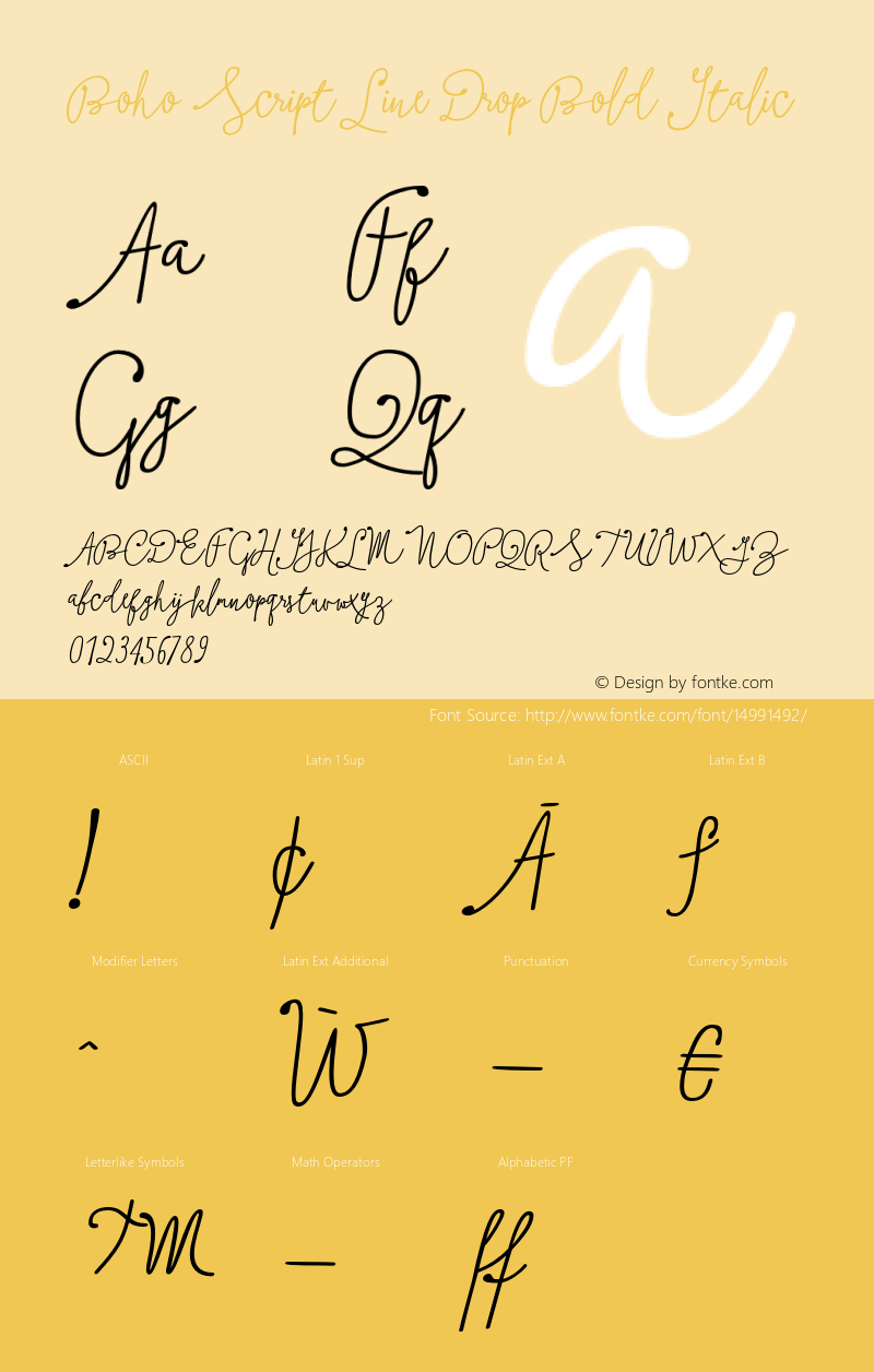 Boho Script Line Drop Bold Italic Version 1.000图片样张