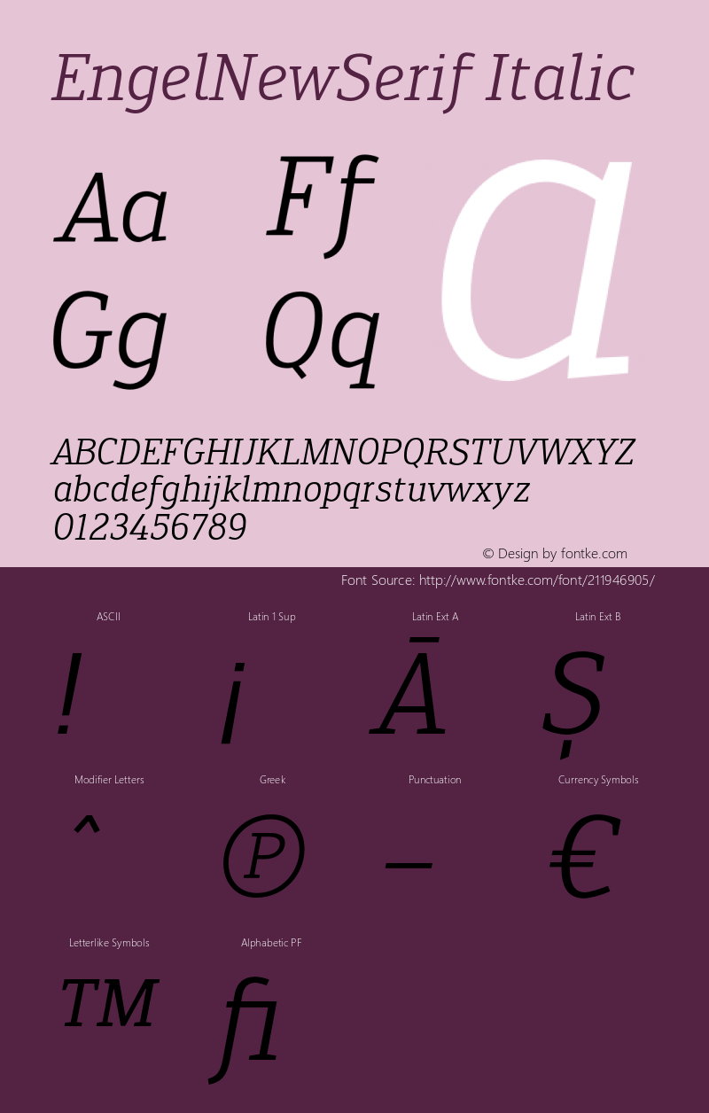 EngelNewSerif Italic Version 1.001;PS 001.001;hotconv 1.0.88;makeotf.lib2.5.64775图片样张