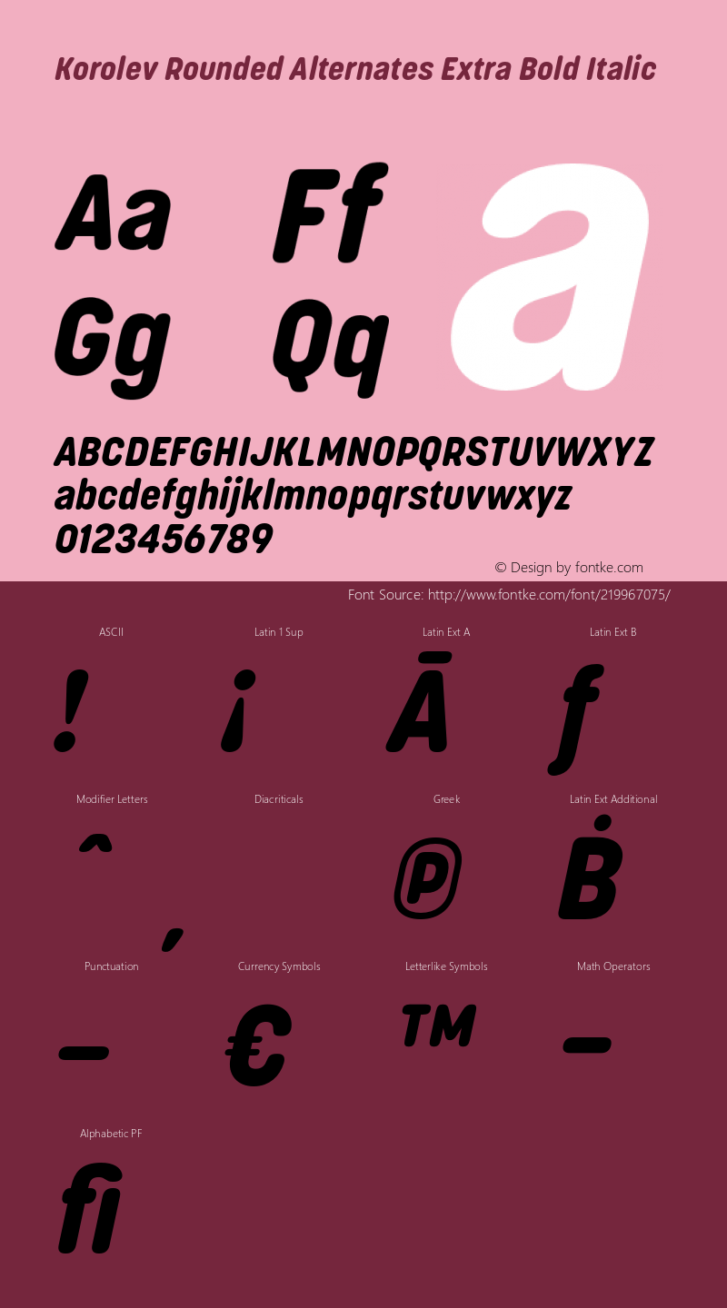 Korolev Rounded Alternates Extra Bold Italic Version 2.000;hotconv 1.0.109;makeotfexe 2.5.65596图片样张