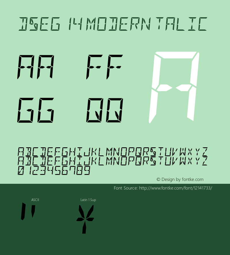 DSEG14 Modern talic Version 0.1图片样张