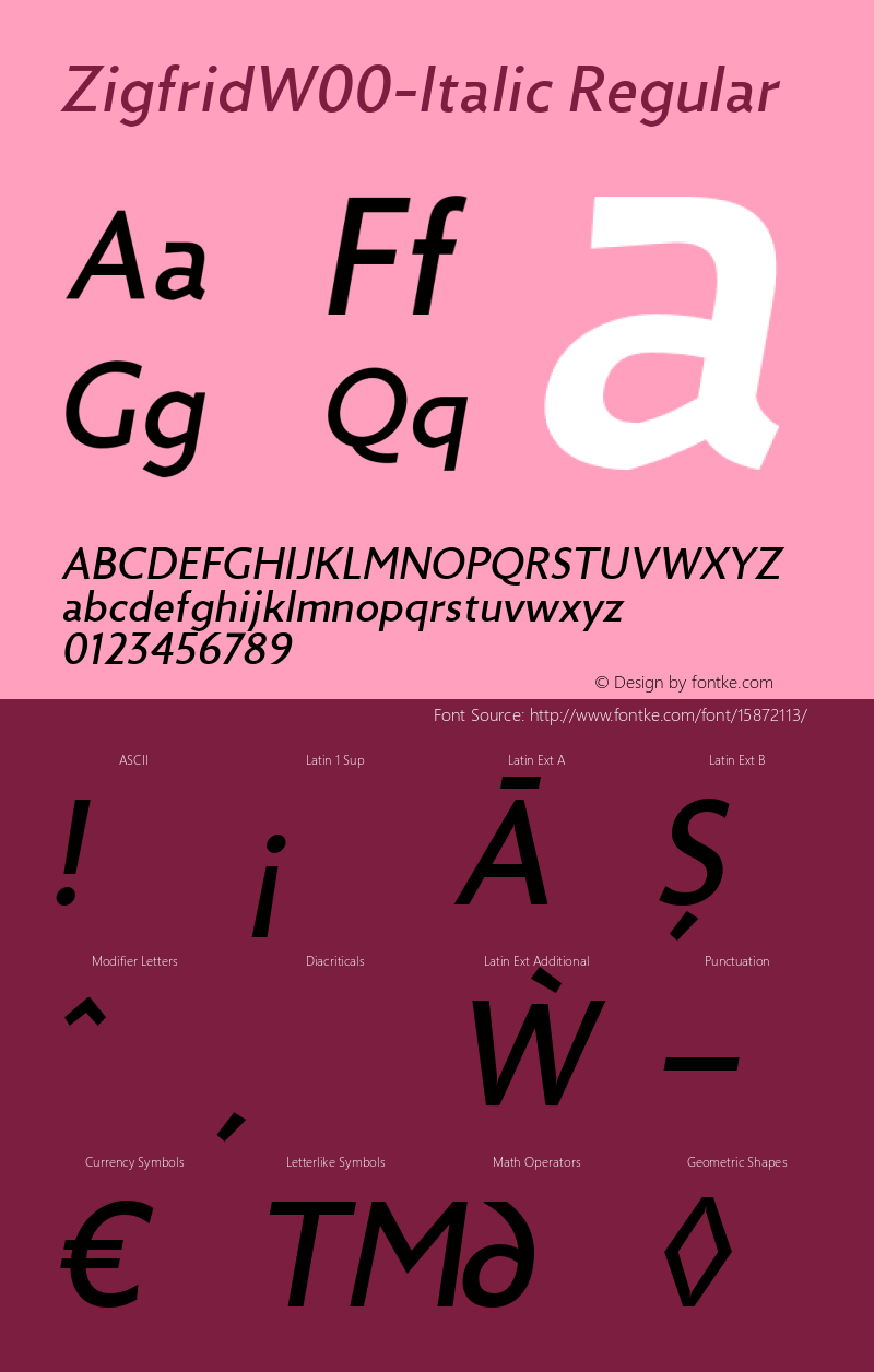 ZigfridW00-Italic Regular Version 1.00图片样张