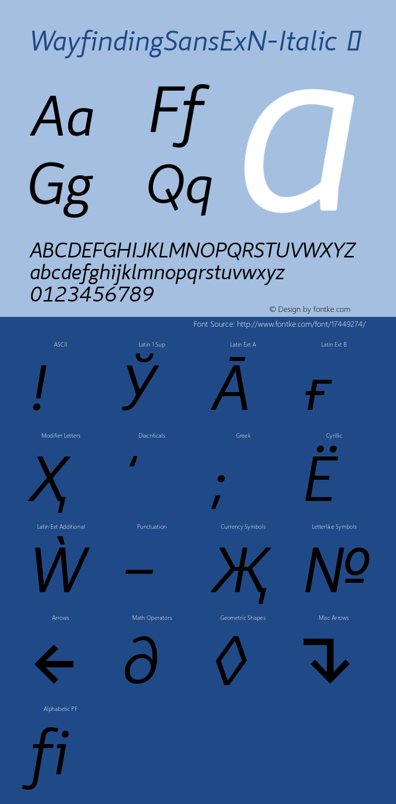 WayfindingSansExN-Italic ☞ Version 1.100;PS 001.100;hotconv 1.0.56;makeotf.lib2.0.21325;com.myfonts.fdi.wayfinding-sans-pro.wayfinding-sans-ex-n-italic.wfkit2.3Rr4图片样张