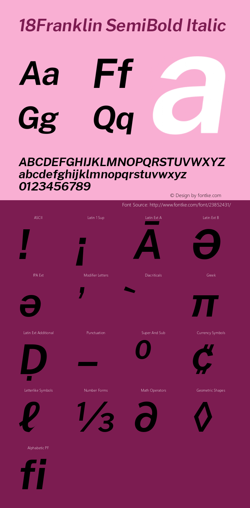 18Franklin SemiBold Italic Version 1.030;PS 001.030;hotconv 1.0.88;makeotf.lib2.5.64775图片样张