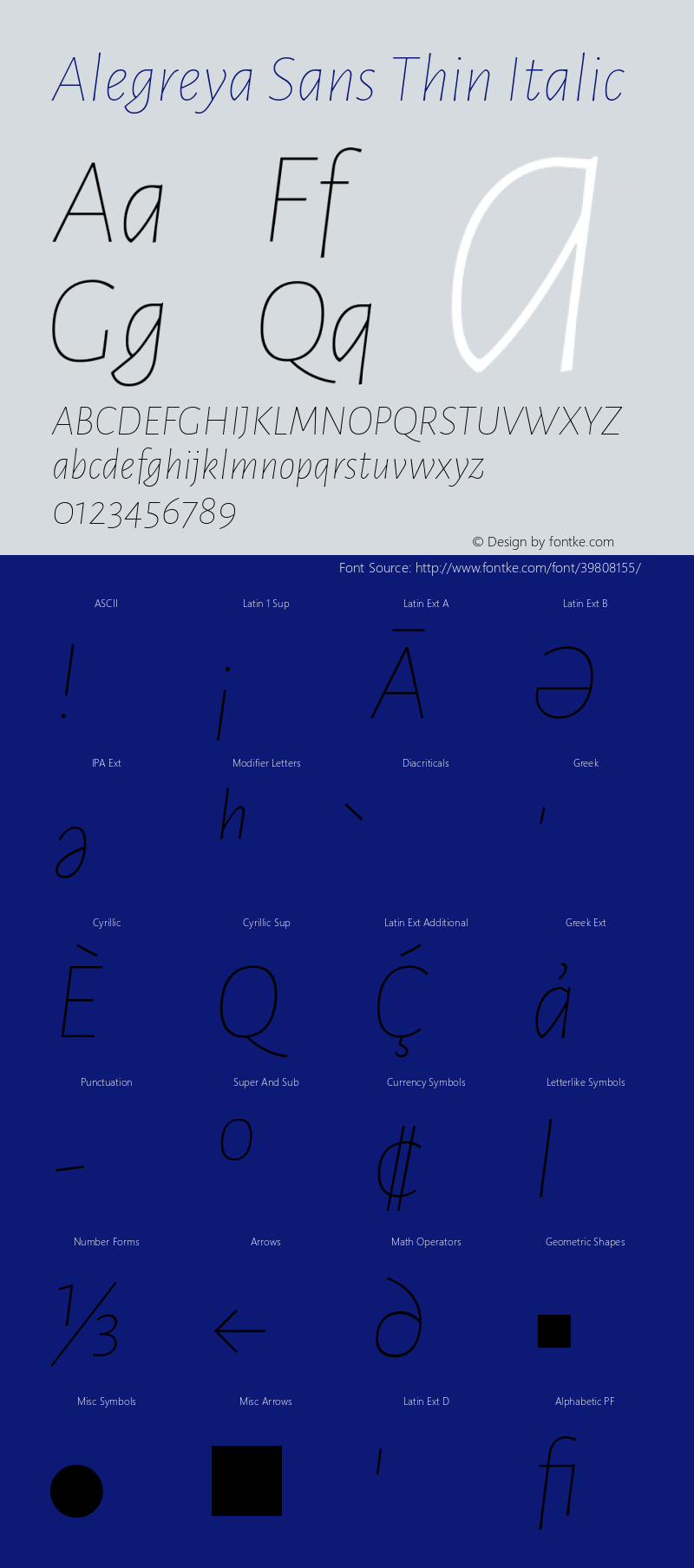 Alegreya Sans Thin Italic Version 2.004; ttfautohint (v1.6)图片样张