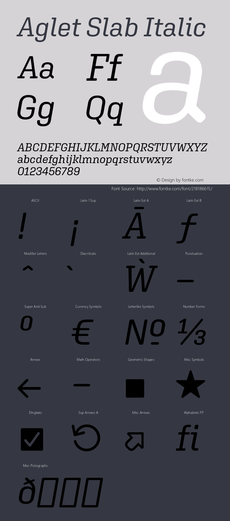 Aglet Slab Italic Version 1.002;hotconv 1.0.116;makeotfexe 2.5.65601图片样张