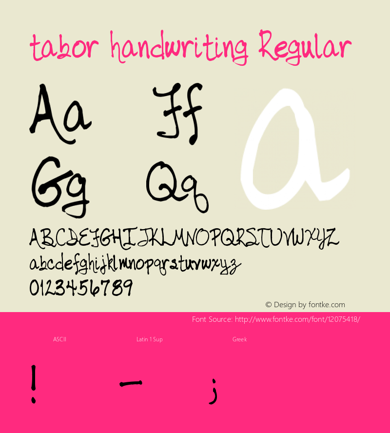 tabor handwriting Regular Version 1.00 February 25, 2007, initial release图片样张