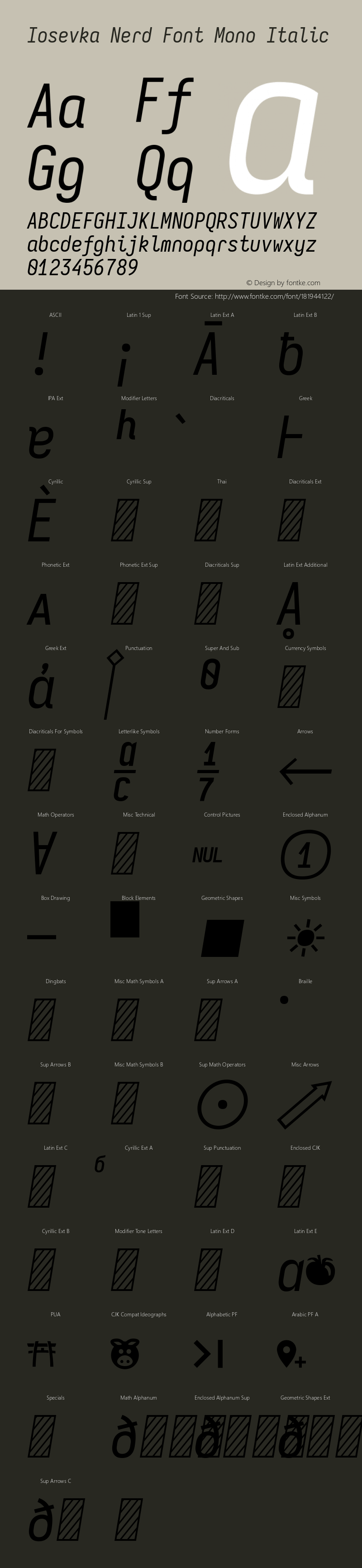 Iosevka Mayukai Monolite Italic Nerd Font Complete Mono Version 10.3.4; ttfautohint (v1.8.4)图片样张