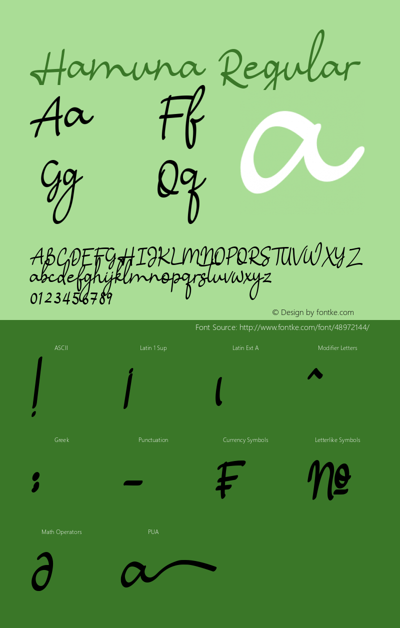 Hamuna Version 1.00;December 11, 2019;FontCreator 11.5.0.2430 32-bit图片样张