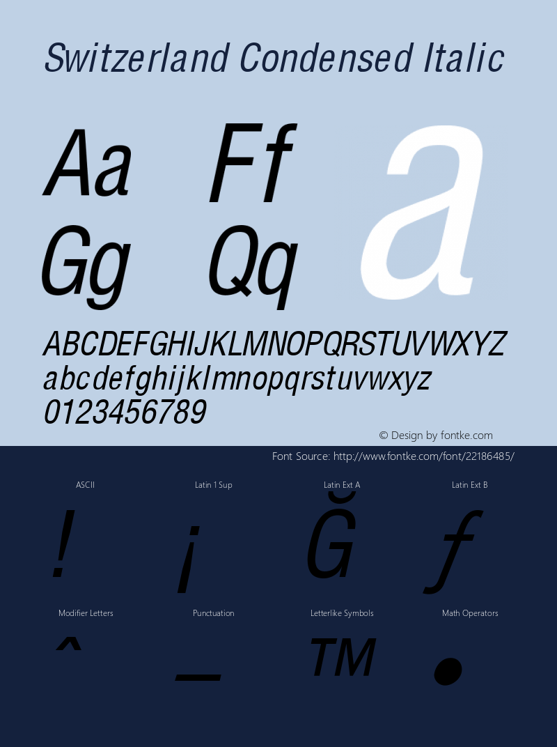 Switzerland Condensed Italic 0.0图片样张