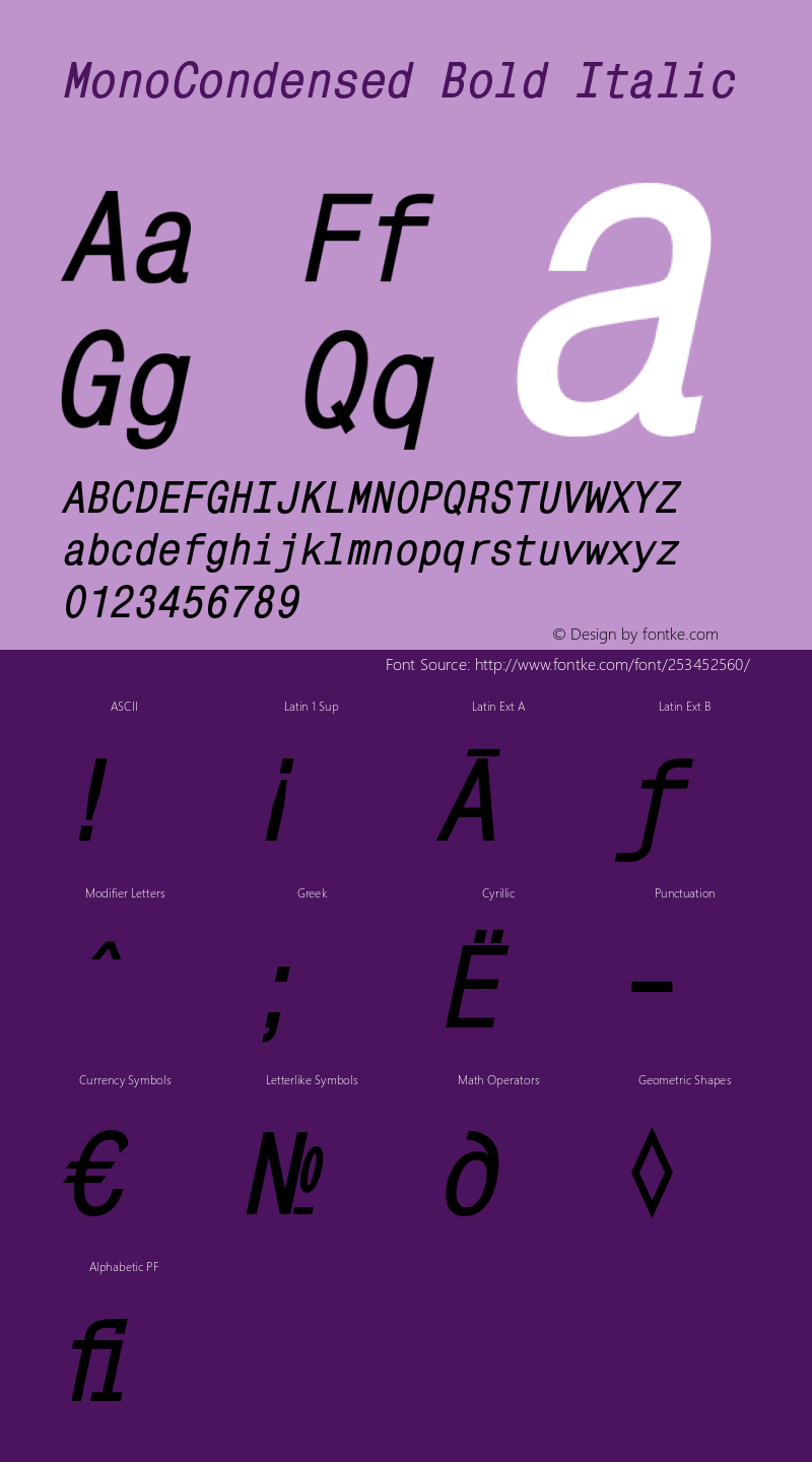 MonoCondensed Bold Italic Version 1.000;PS 001.001;hotconv 1.0.38图片样张