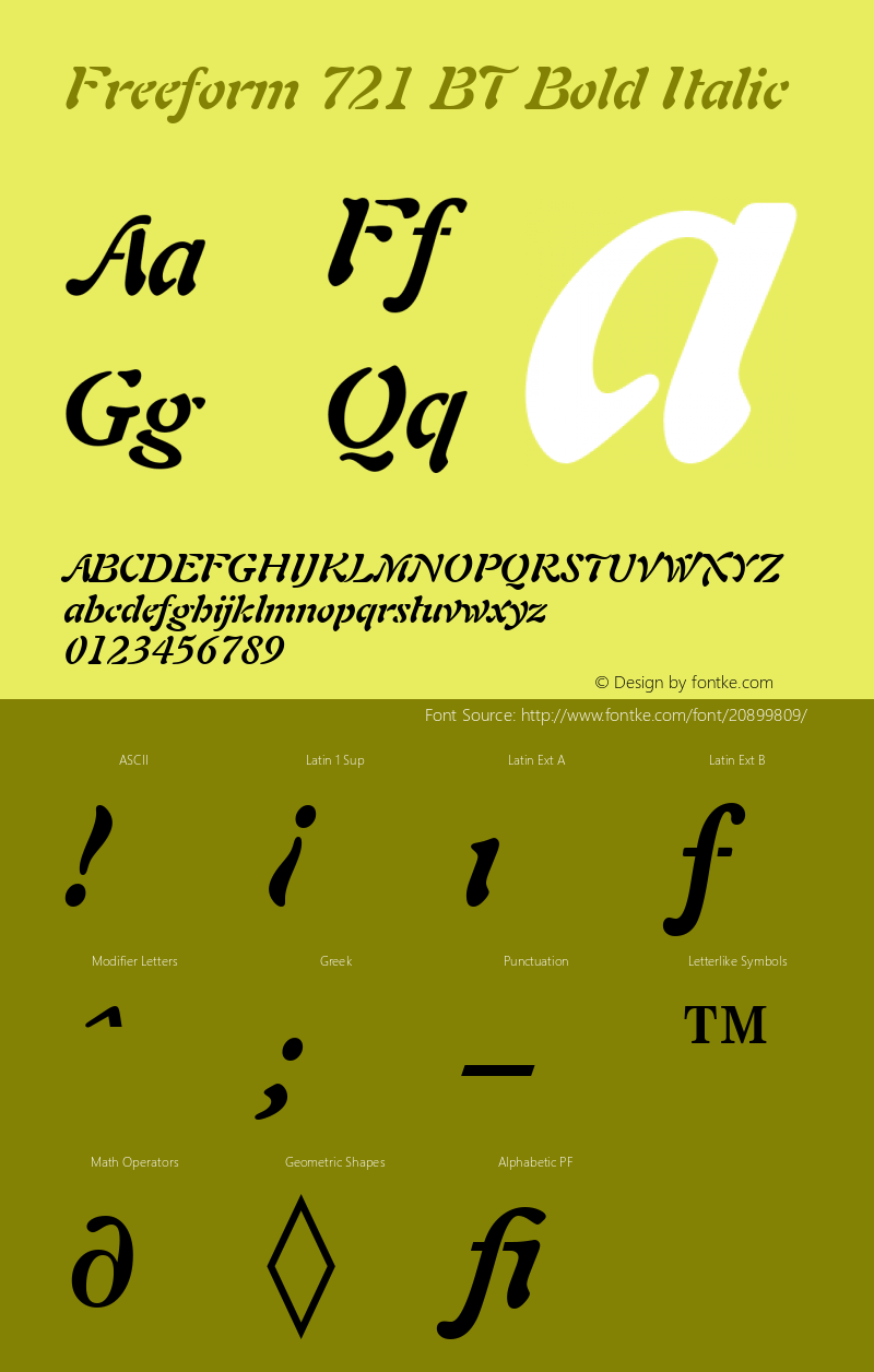 Freeform 721 Bold Italic BT spoyal2tt v1.50图片样张