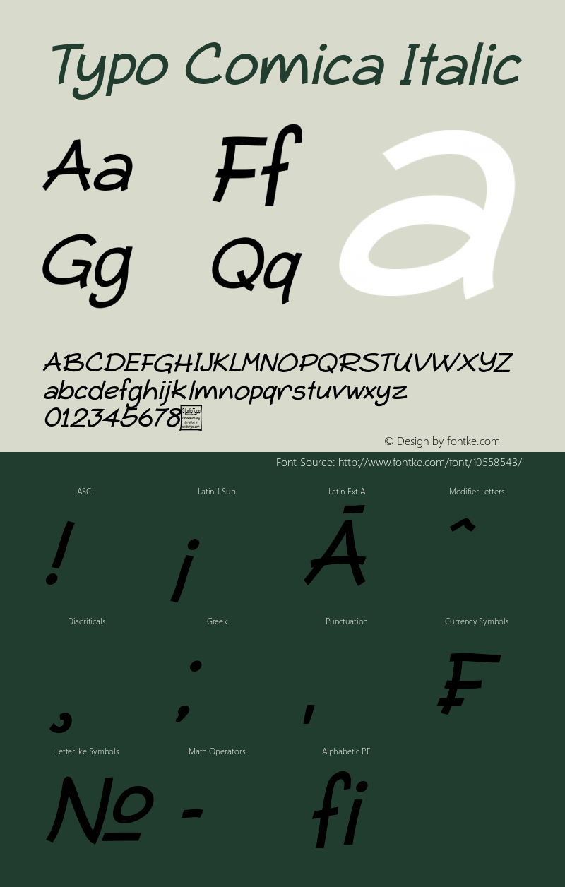 Typo Comica Italic Version 1.00 June 6, 2014, initial release图片样张