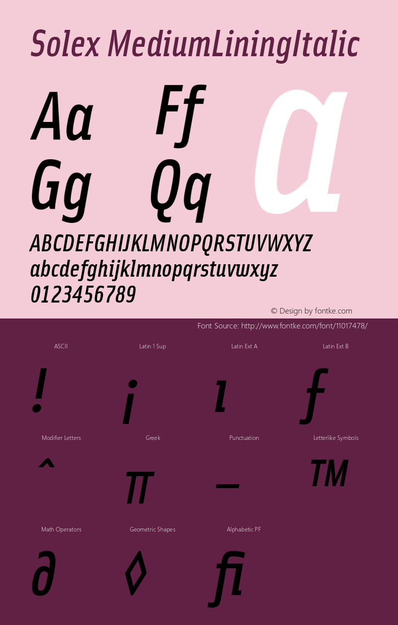 Solex MediumLiningItalic Version 001.000图片样张