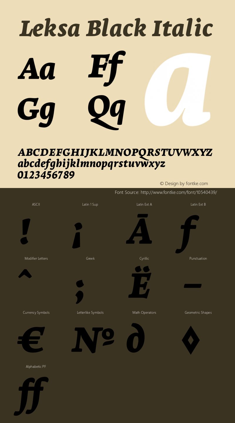 Leksa Black Italic Version 1.000 2008 initial release; Fonts for Free; vk.com/fontsforfree图片样张