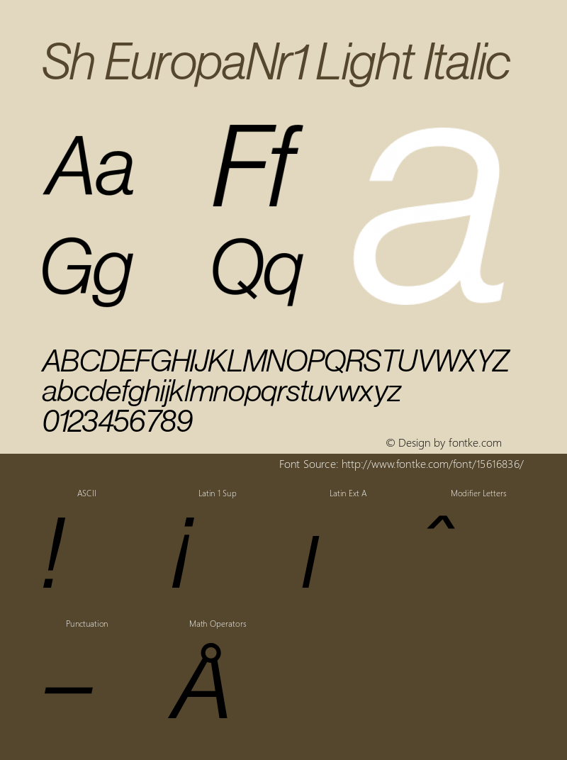 Sh EuropaNr1 Light Italic Version 001.001图片样张