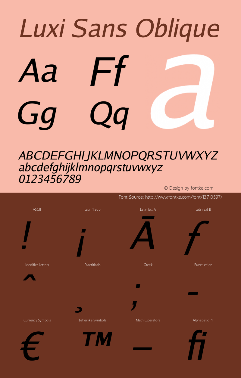 Luxi Sans Oblique 1.2 : October 12, 2001图片样张