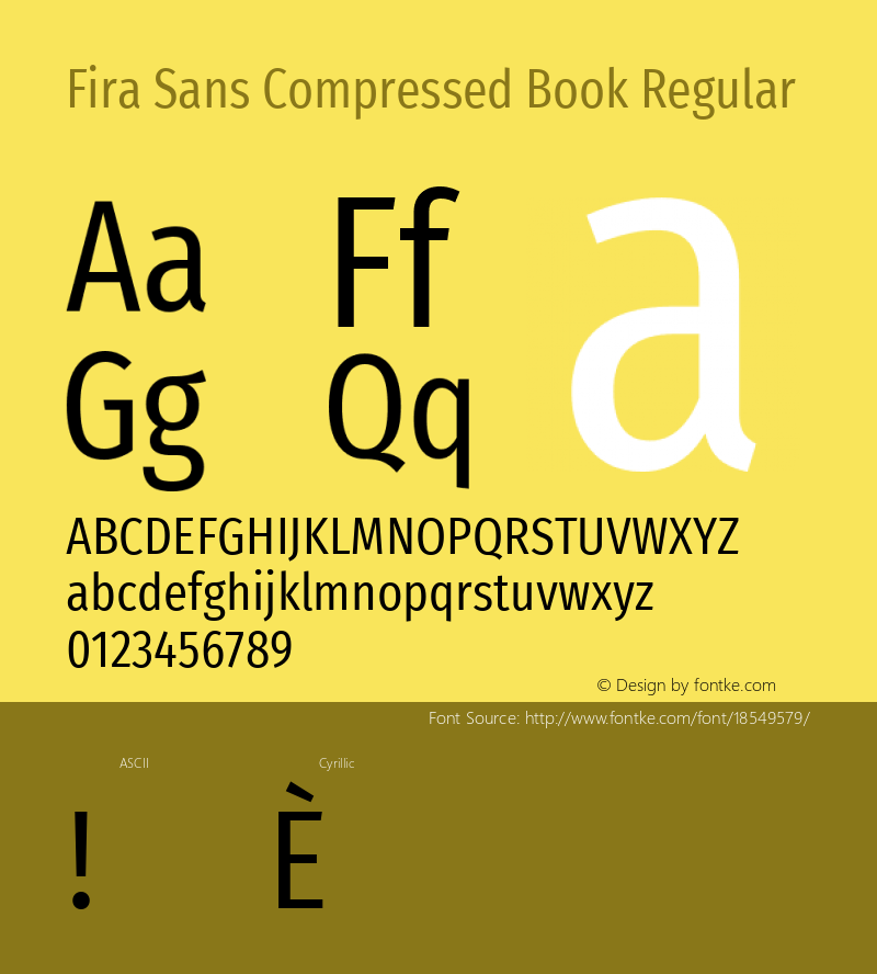 Fira Sans Compressed Book Regular Version 4.203;PS 004.203;hotconv 1.0.88;makeotf.lib2.5.64775; ttfautohint (v1.4.1)图片样张