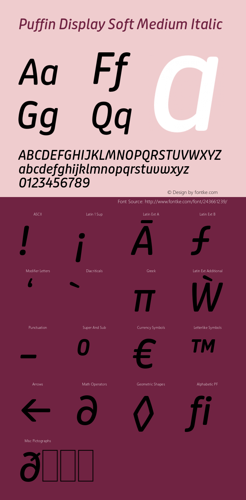 Puffin Display Soft Medm Italic Version 1.0图片样张