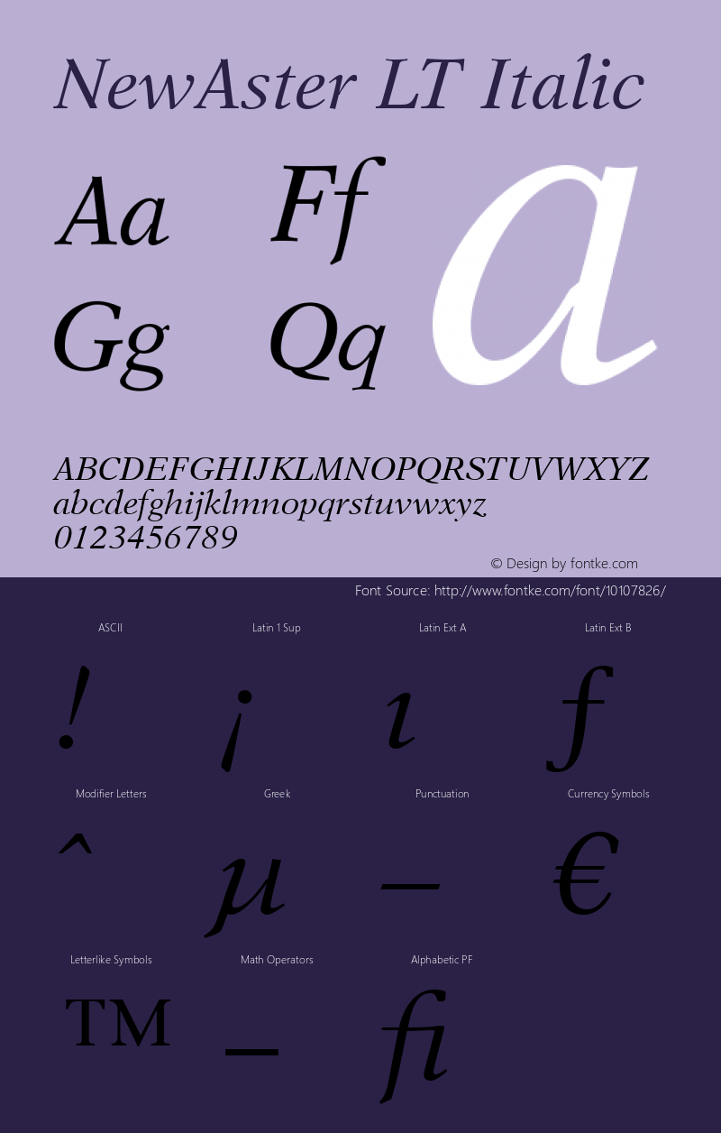NewAster LT Italic Version 6.1; 2002图片样张