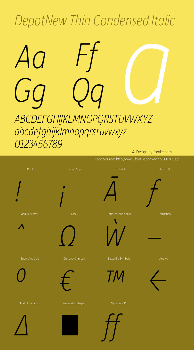 DepotNew-ThinCondensedItalic Version 2.000图片样张
