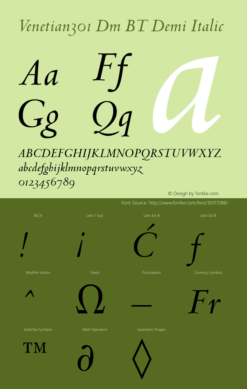 Venetian301 Dm BT Demi Italic mfgpctt-v4.4 Dec 14 1998图片样张