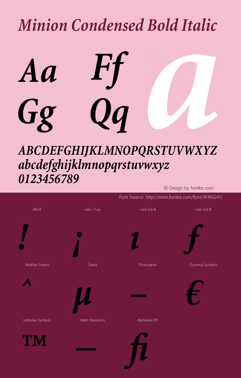 Minion Condensed Bold Italic OTF 1.0;PS 001.000;Core 1.0.22图片样张