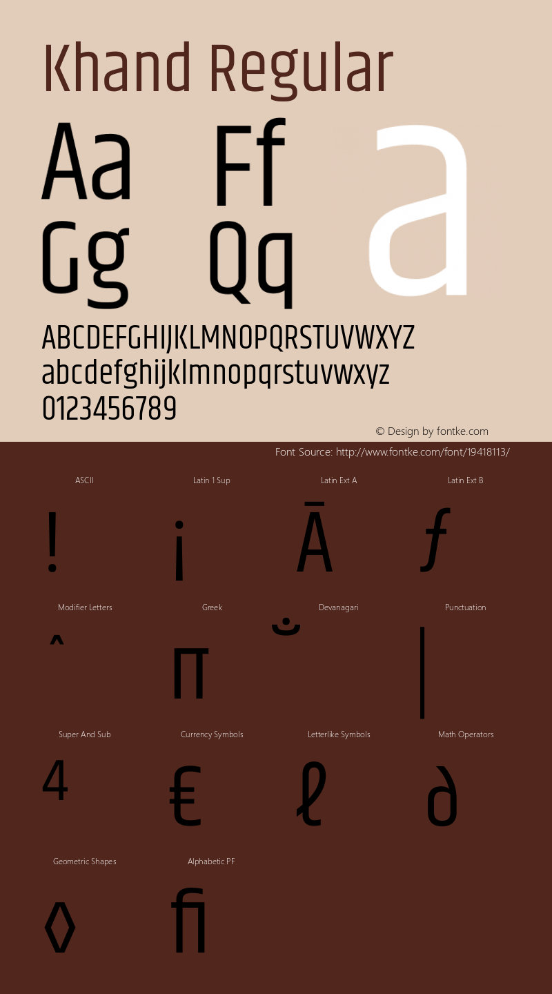 Khand Regular Version 1.101;PS 1.0;hotconv 1.0.78;makeotf.lib2.5.61930; ttfautohint (v1.1) -l 7 -r 28 -G 50 -x 13 -D latn -f deva -w G图片样张